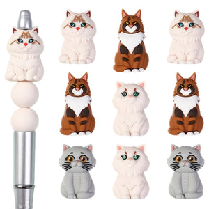 20 pack cartoon 3D cat silicone beads featuring Persian, Maine Coon, British Shorthair and Siberian breeds for DIY jewelry