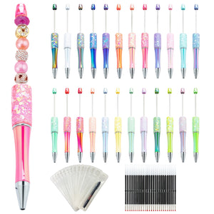 75-piece UV plated glitter gradient beadable pens set with 25 sequins pens, 25 refills and 25 storage bags complete set