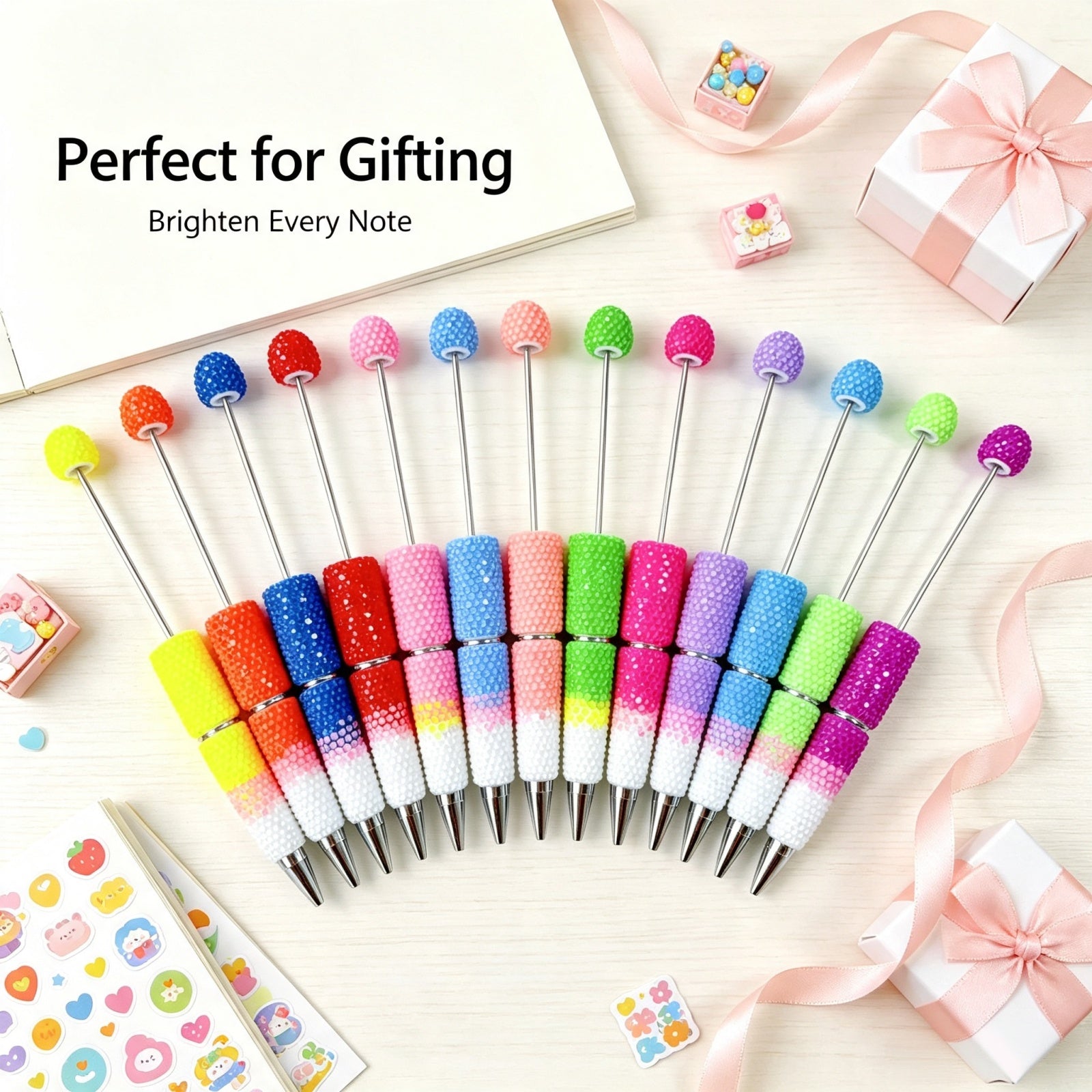 48Pcs Fluorescent Gradient Beadable Pen Kit – 16 Bright Pens with Refills & Bags, DIY Sparkle Craft Pens