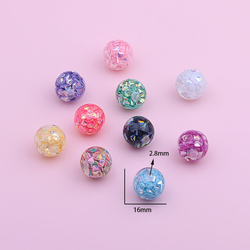 20pcs 16mm Gliter Straight Hole Resin Beads