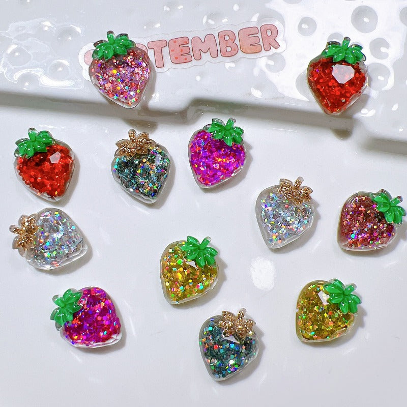 12pcs Cute Strawberry Mini Resin Charms