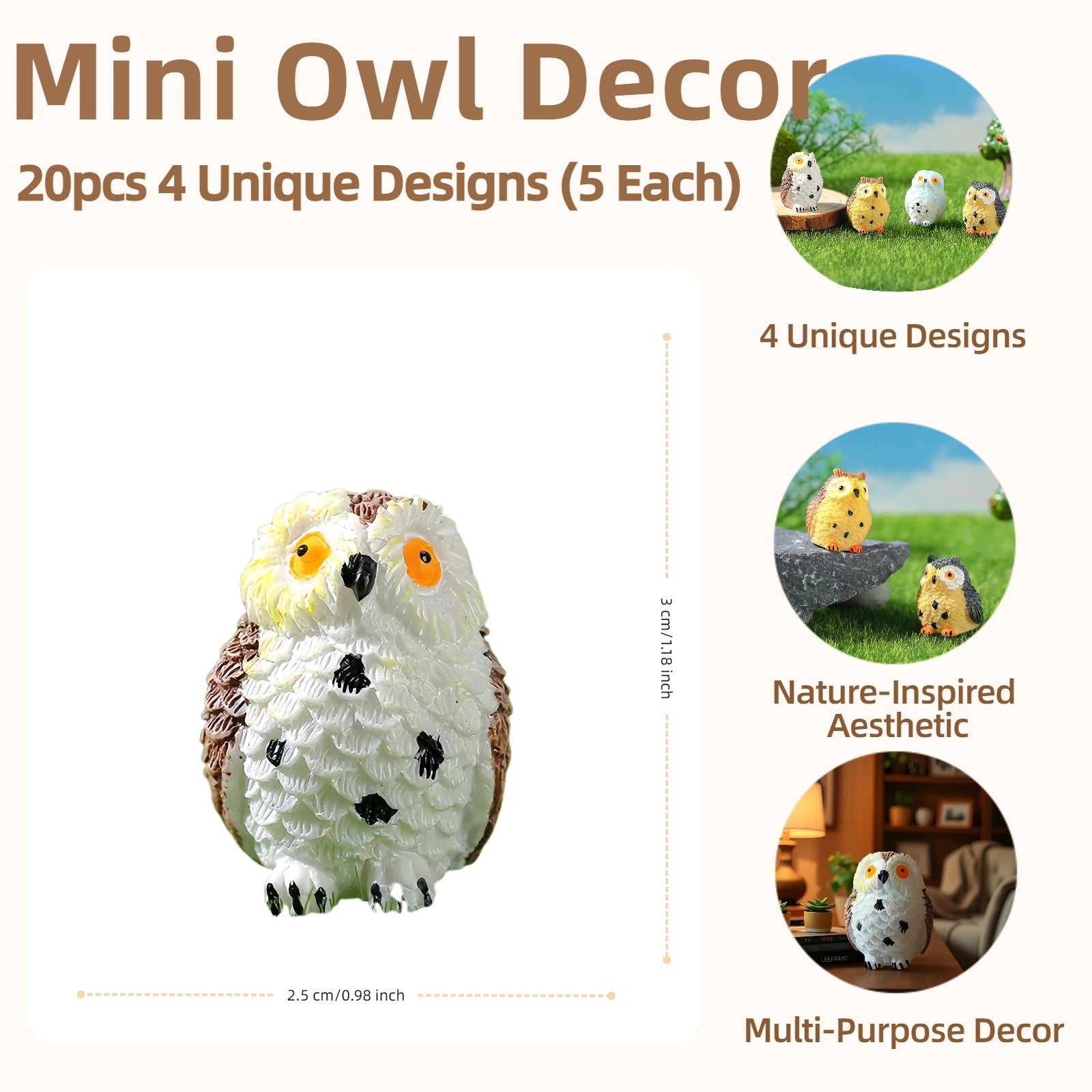 20PCS Mini Resin Owl Moss Decor
