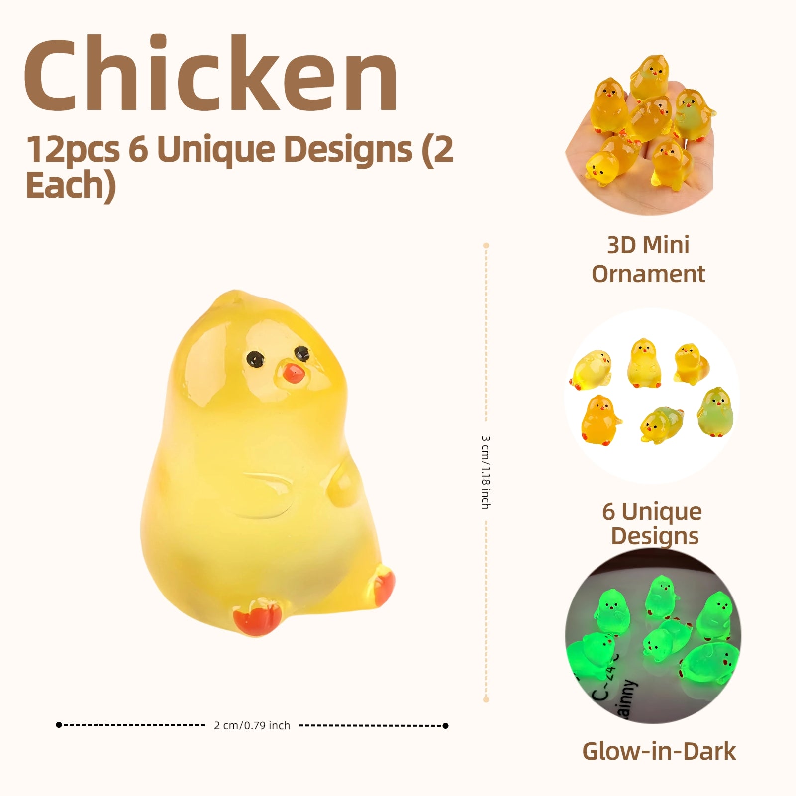 12PCS Luminous Mini Resin Chicken Figurines