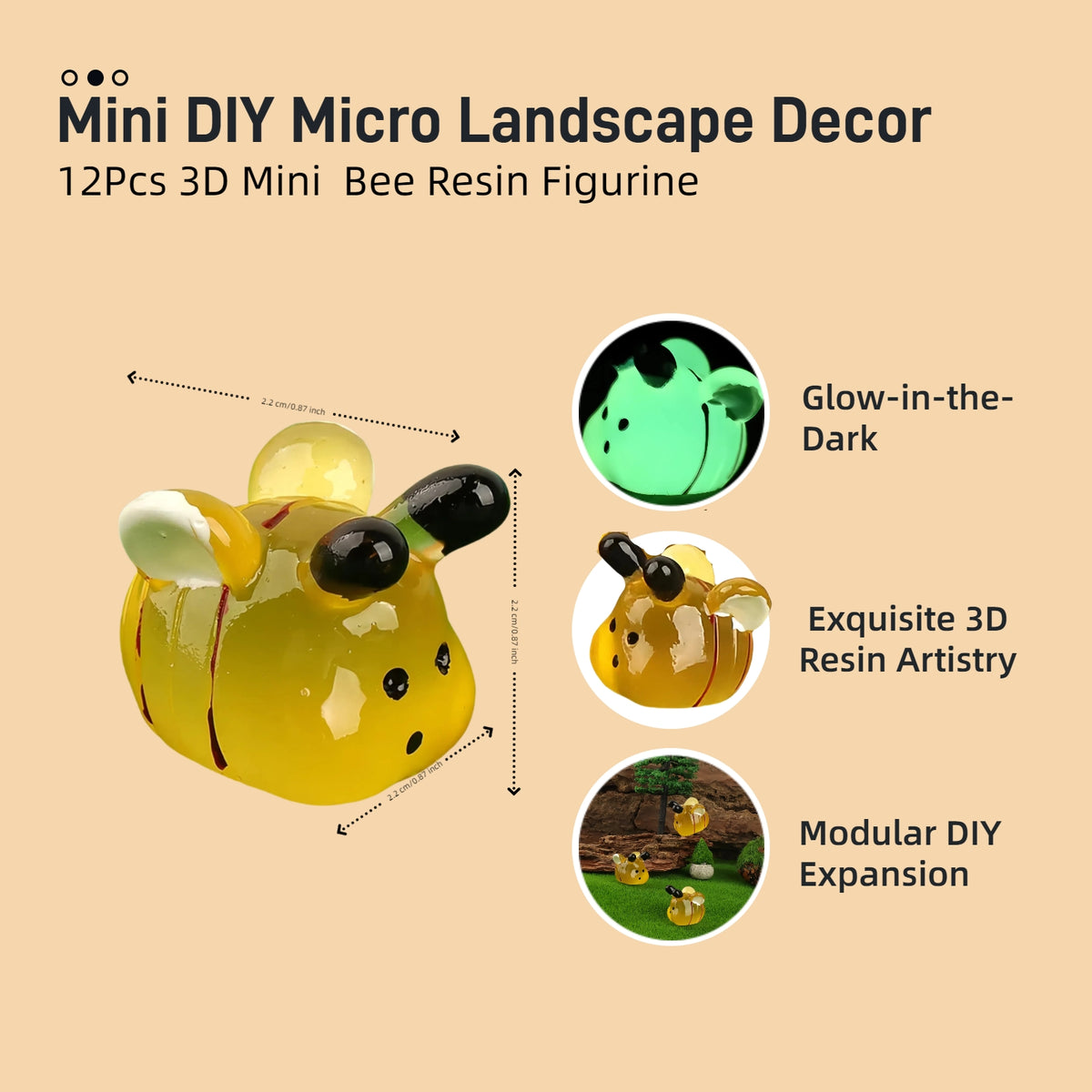 12pcs Glow in The Dark Mini Resin Bees