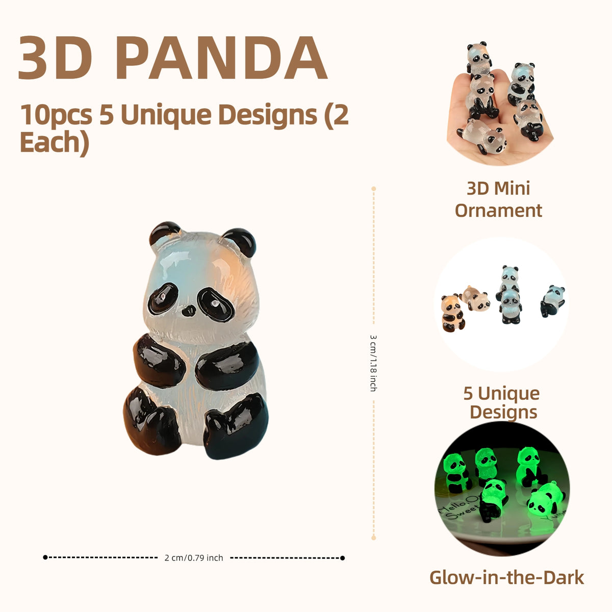 10PCS Glow in The Dark Mini Resin Pandas