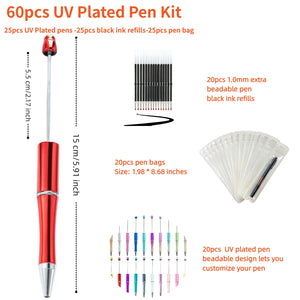 UV plated plastic pen with glossy mirror-like finish catching light and reflecting shine