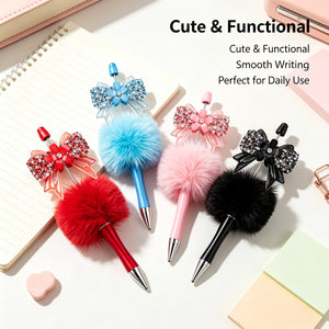 Hollow beadable barrel on pom-pom pen for DIY customization with beads and charms