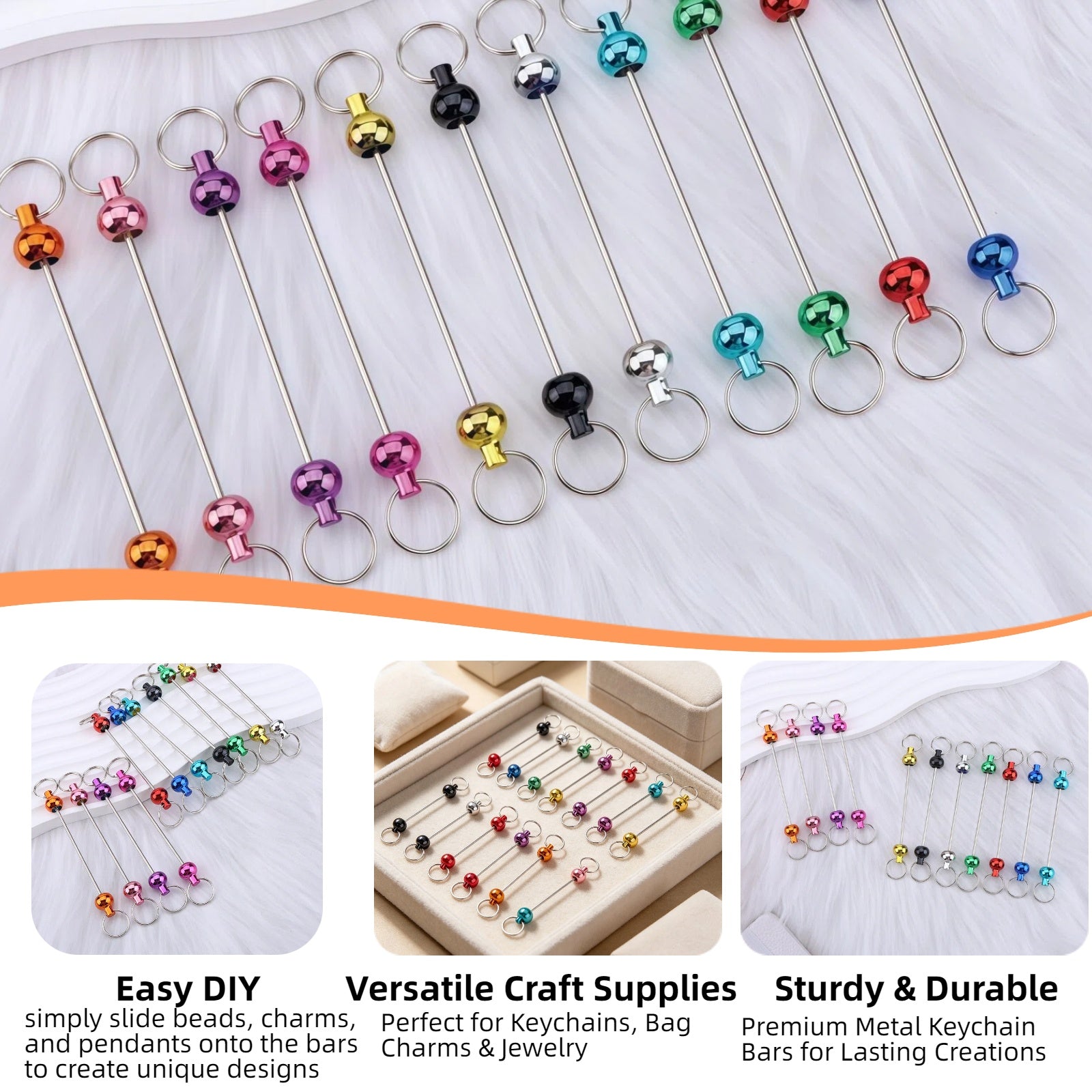 close up of unscrew design on metal beadable keychain bar showing easy assembly