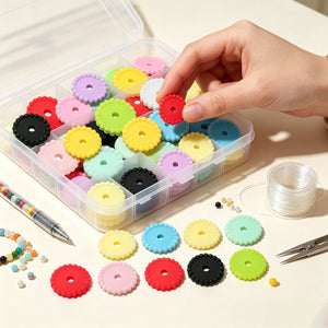 colorful silicone spacer beads on DIY keychain project