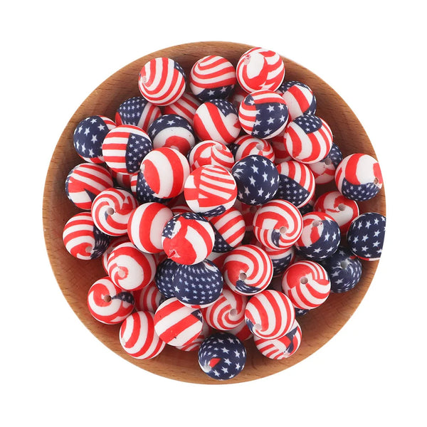 10pcs Flag Printed Silicone Beads