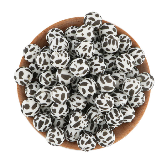 10pcs Cow Printed Silicone Beads