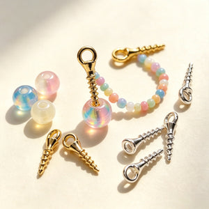 mini eye screws connecting beads and charms on handmade bracelet