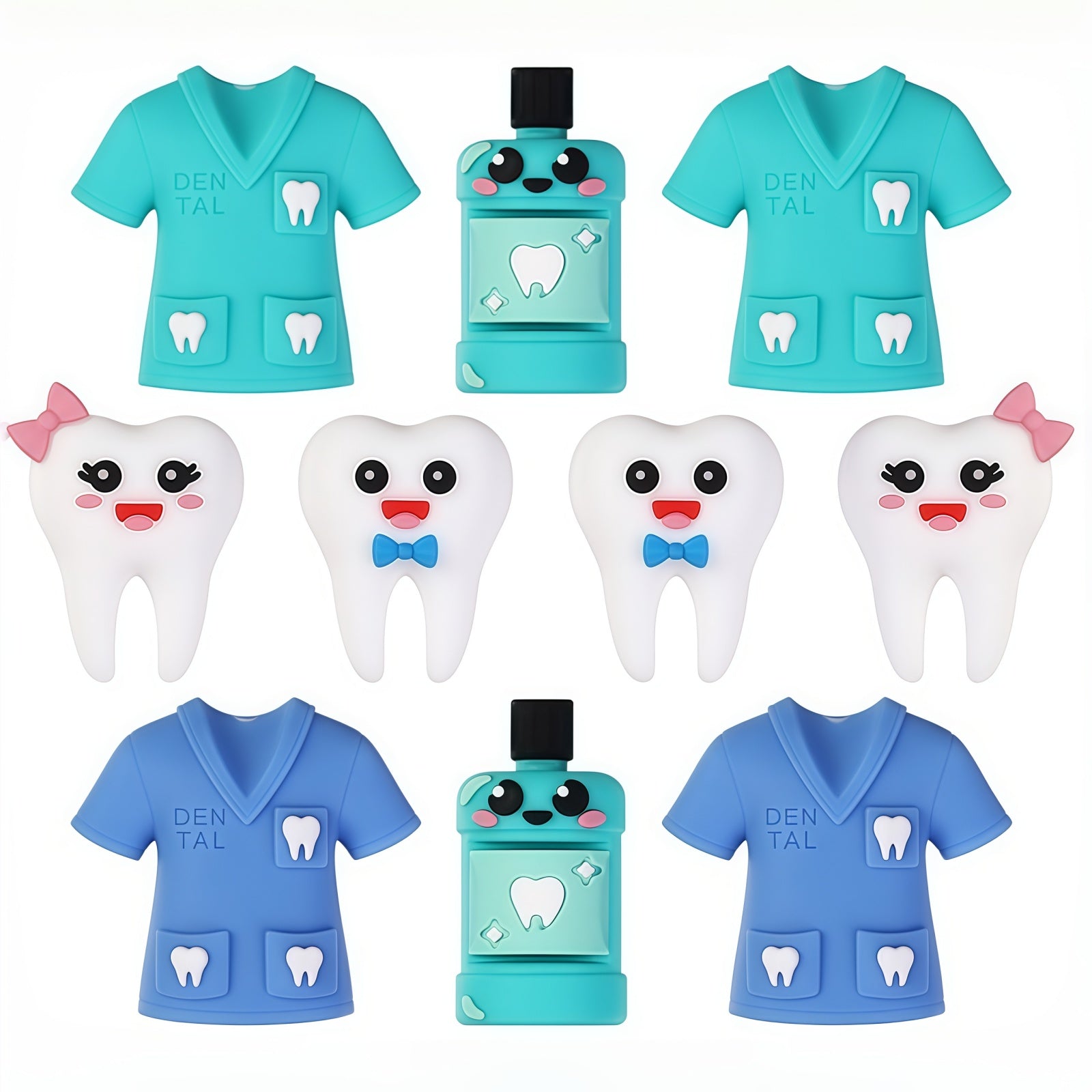 20-pack cartoon 3D tooth silicone beads for DIY jewelry and keychain crafts