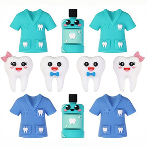 20-pack cartoon 3D tooth silicone beads for DIY jewelry and keychain crafts