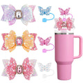 6pcs 1set Silicone Straw Topper With Glitter Baw