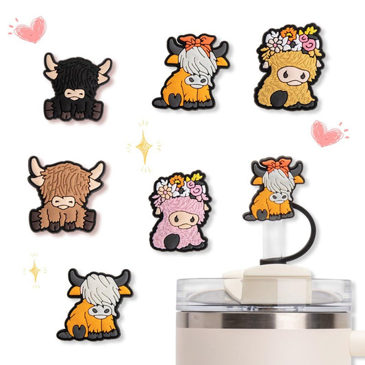 10mm 6pcs Highland Cow Cup Straw Cover Topper