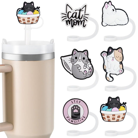 6pcs Cat Cup Straw Cover Topper