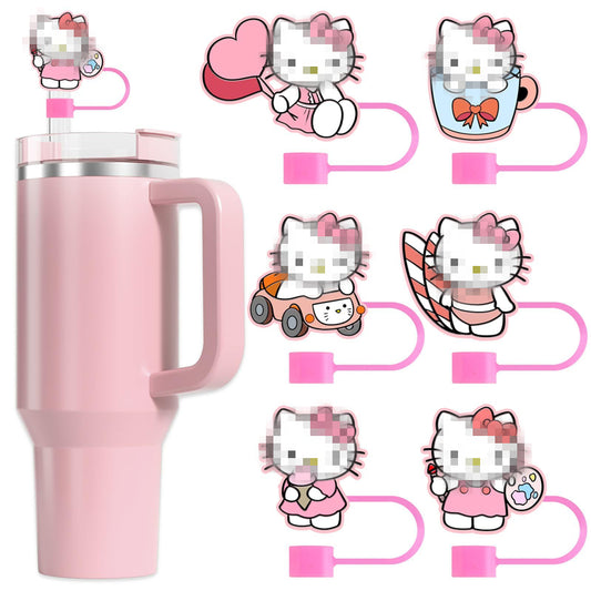 6pcs Cat Cup Straw Cover Topper