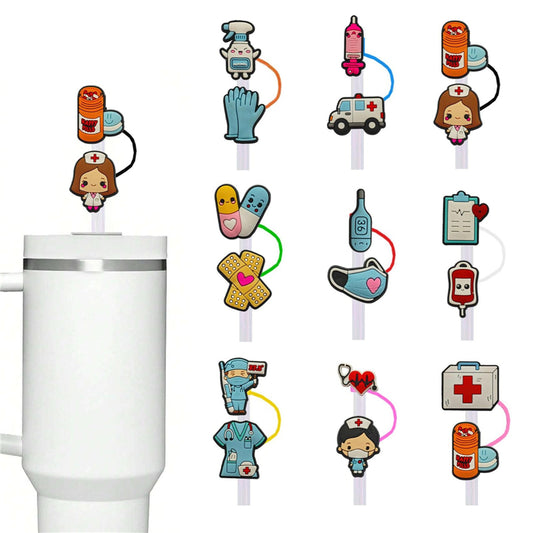 1set(19pcs) Medical Nurse Silicone Cup Straw Cover Topper