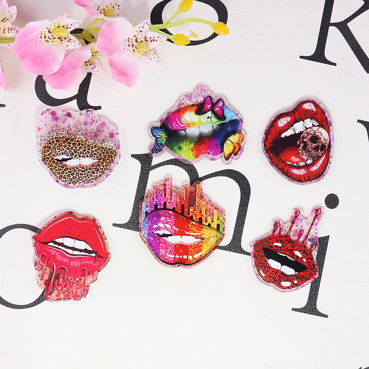 5pcs Red Lips Gliter Acrylic