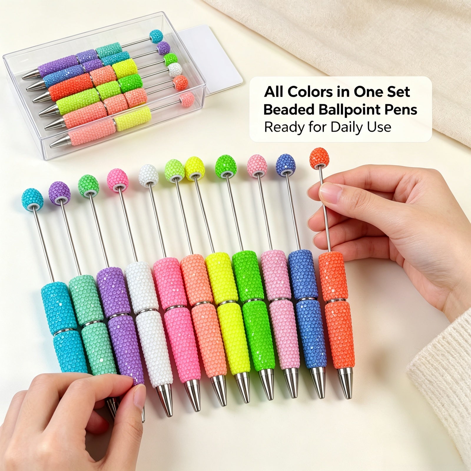 DIY craft project with jelly luminous beadable pens and colorful beads for custom decoration