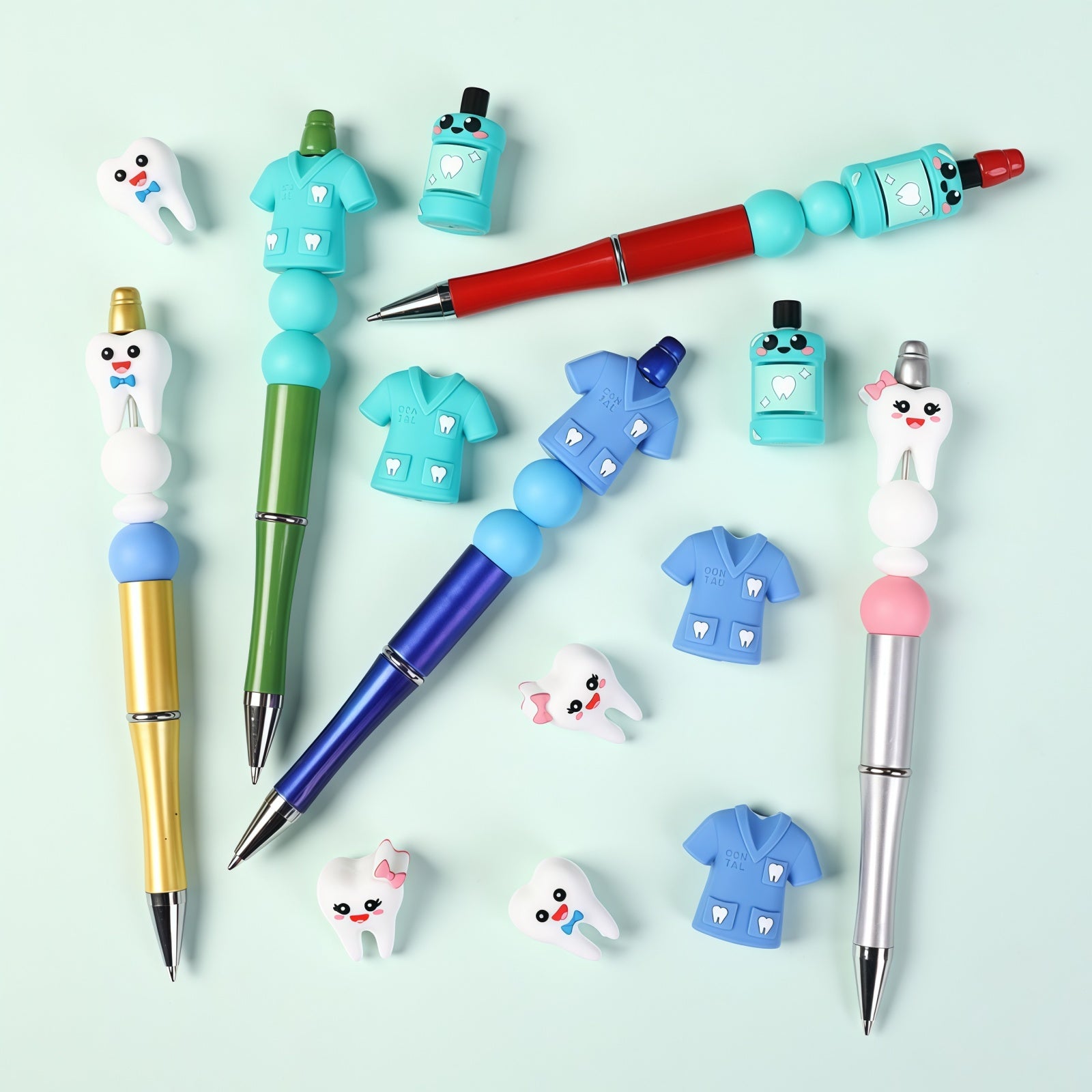 cute tooth shaped silicone beads as keychain charms for dental theme accessories