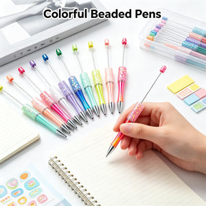 DIY craft project with UV plated glitter gradient pens and colorful beads for custom decoration