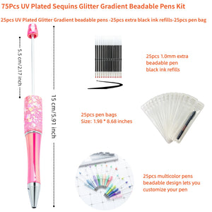 close up of UV plated high-gloss mirror finish on glitter gradient pen showing premium shiny coating
