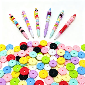 silicone spacer beads on beadable pen showing colorful textured design