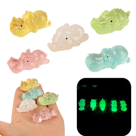100PCS Glow-in-The-Dark Mini Resin Animals - Luminous Crocodile, Hippo, Cattle, Rhinoceros & Elephant Figurines