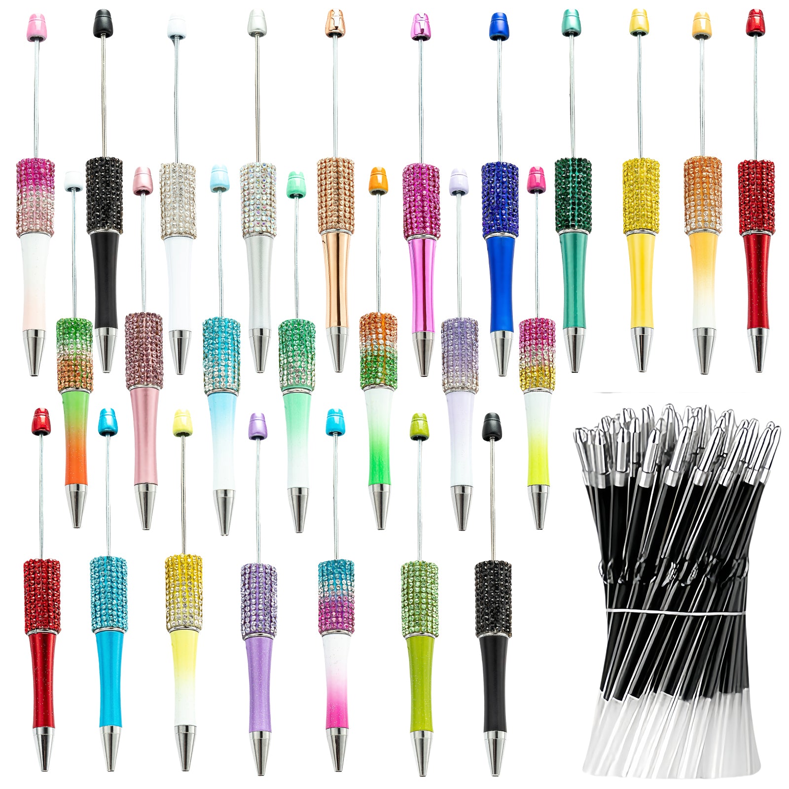 75-piece DIY diamond rhinestone beadable pen craft kit with 25 pens, refills, and storage bags complete set