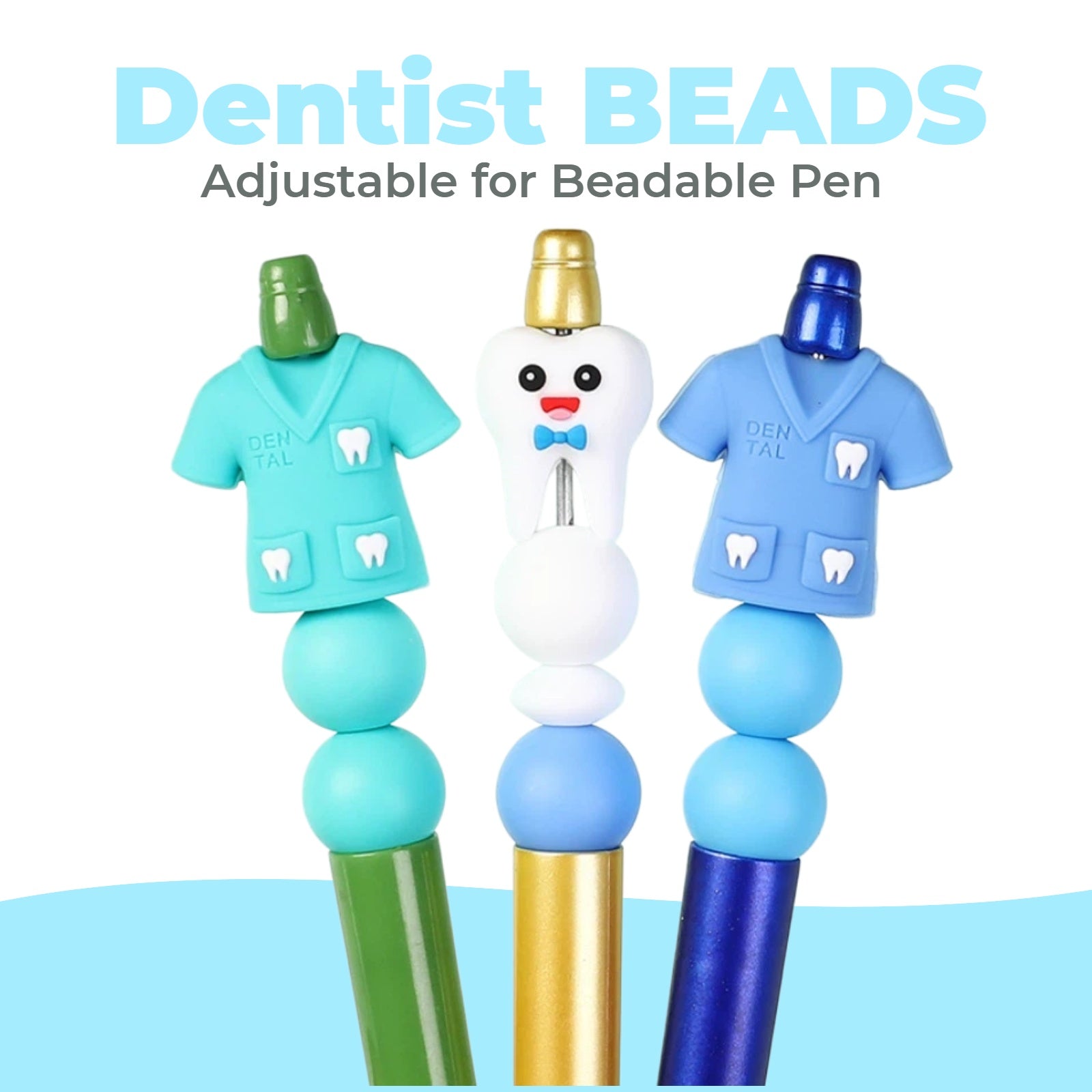 tooth silicone beads used as charms on DIY beadable pen