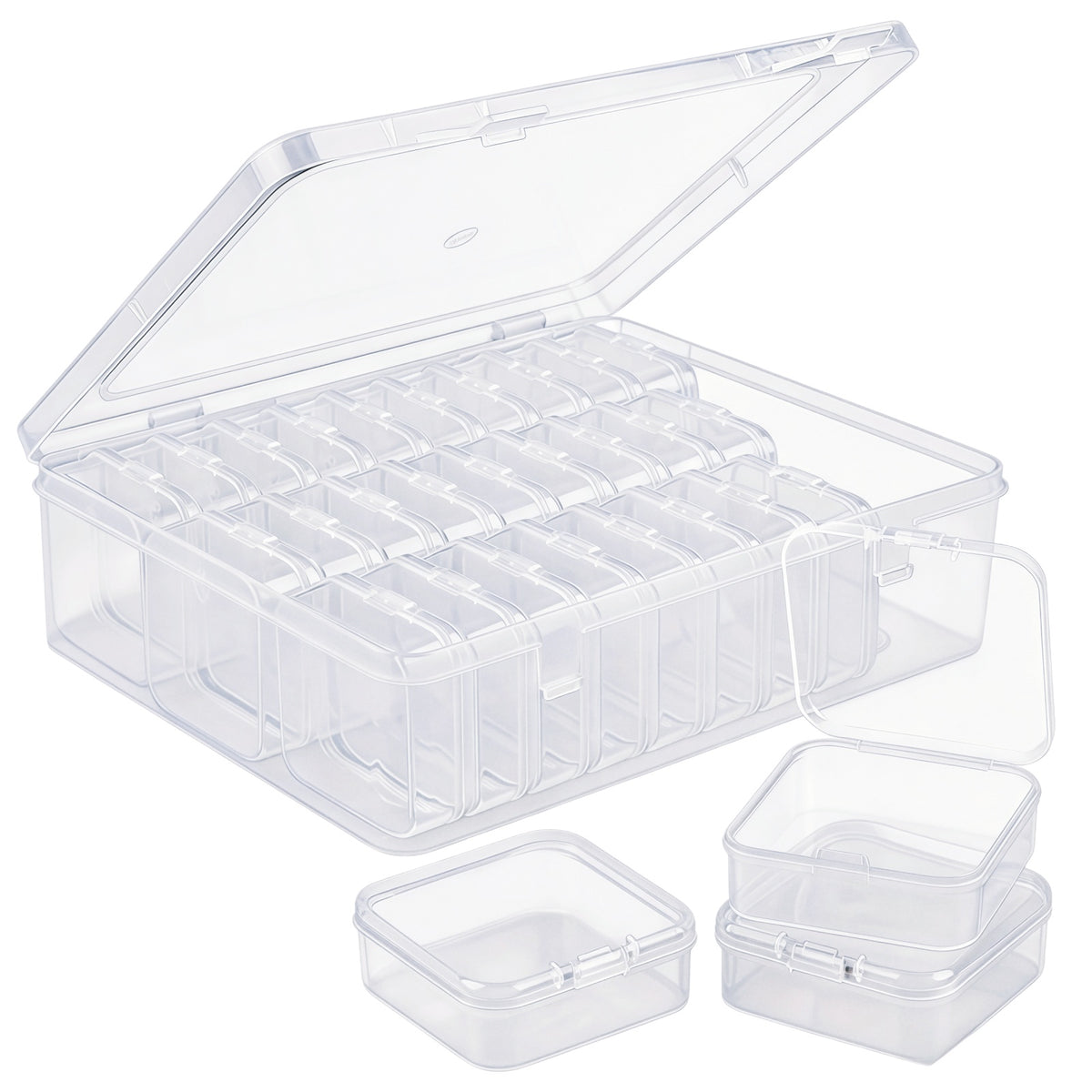 30-piece stackable bead storage organizer set with portable plastic cases for jewelry crafts and small parts