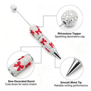 colorful AB rhinestone bow pen with sparkle design and hollow beadable barrel for DIY customization