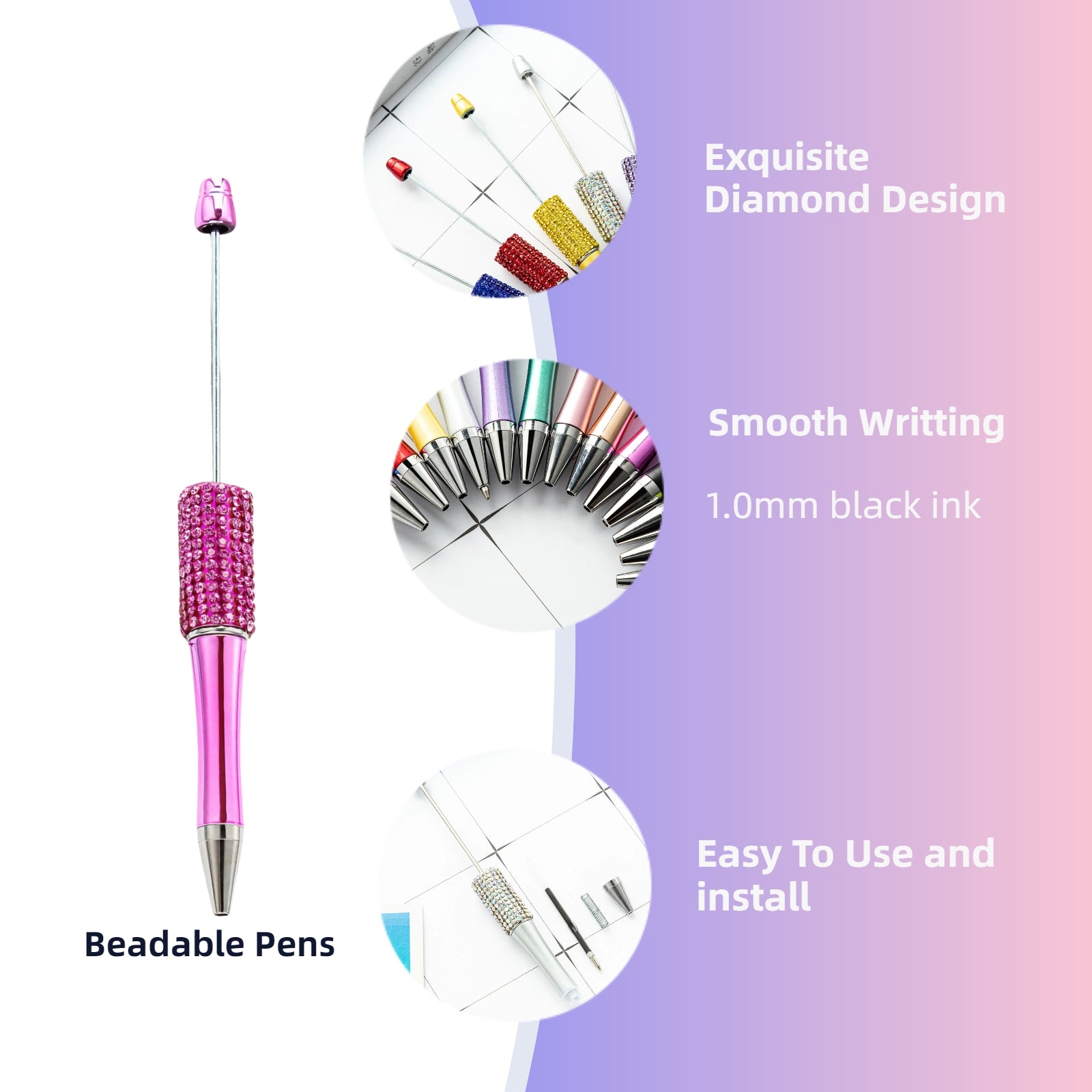 complete 75-piece beadable pen kit contents showing 25 pens, 25 refills, and 25 matching storage bags
