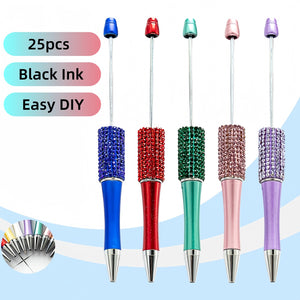 DIY craft activity with colorful beadable pens, beads, and charms for creative customization
