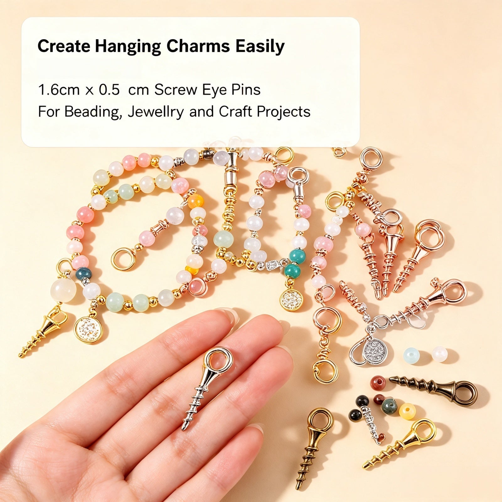 screw eye pins with beading tools and pliers for DIY jewelry making supplies