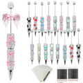 48-piece AB rhinestone bow beadable pen kit with 16 sparkle pens, 16 refills and 16 storage bags complete set