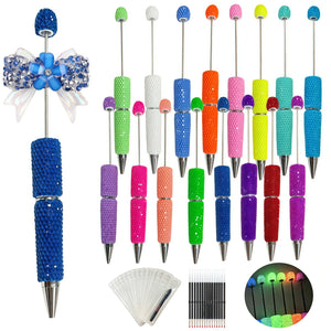 48-piece jelly luminous beadable pens craft kit with 16 fluorescent rhinestone pens, 16 refills and 16 storage bags complete set