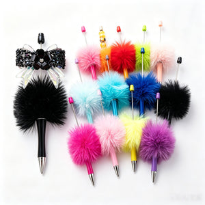 75-piece pom-pom beadable pen kit with 25 fluffy pens black refills and storage bags complete set