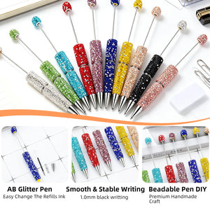 Set of AB rhinestone glitter pens in multiple iridescent colors including pink purple blue and gold