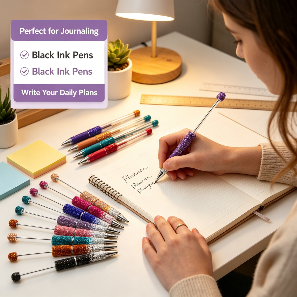 Hollow beadable pen barrel design for DIY customization with beads and charms
