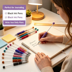 Hollow beadable pen barrel design for DIY customization with beads and charms