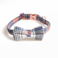 1PCS Cotton Plaid Bow Tie Dog Collar – Hand-Sewn with Rose Gold Quick-Release Buckle, Adjustable for Small Medium Large Dogs