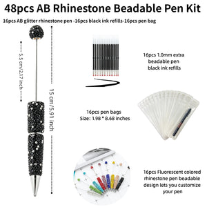 Close-up of AB rhinestone pen barrel showing rainbow iridescent Aurora Borealis sparkle and shine