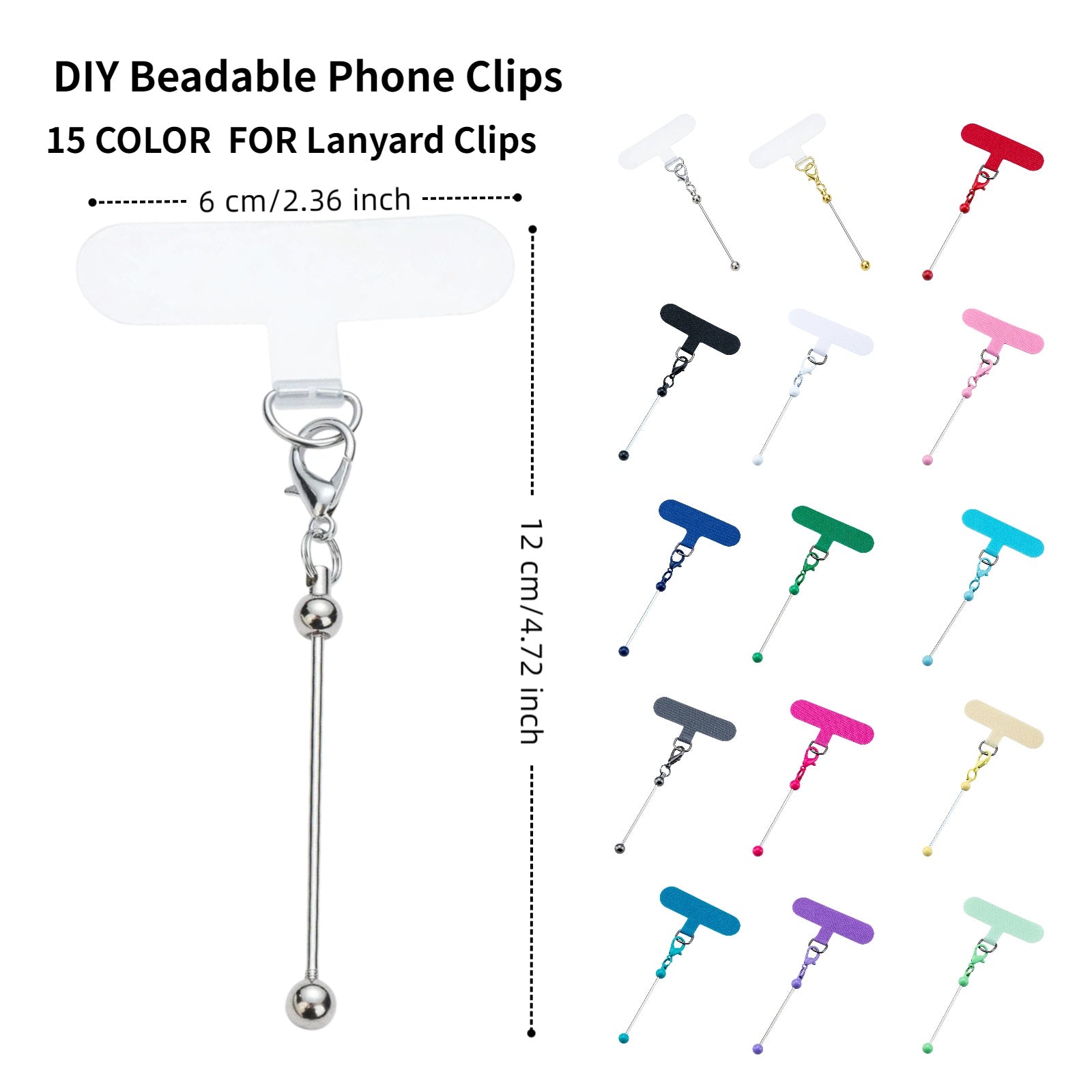 Close-up of built-in metal bar on phone lanyard clip for stringing beads charms and pearls directly