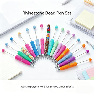 Customized DIY beadable pen decorated with colorful beads and charms inserted into the hollow barrel