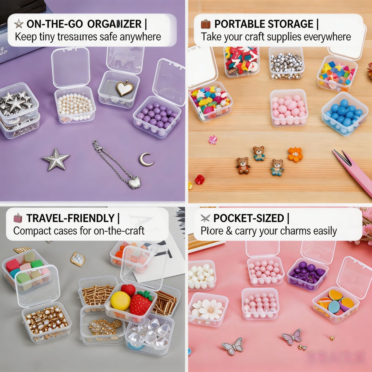 Dustproof storage case closed with secure lid protecting beads and small parts from dust and moisture