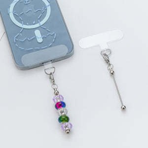 Lanyard clip placed between phone and case showing no-adhesive installation method with metal bar exposed
