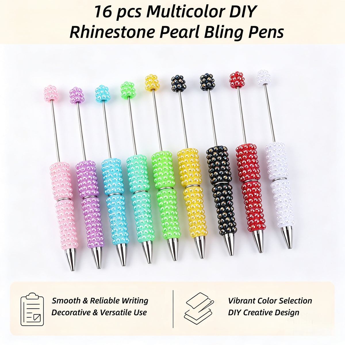 Close-up of pearlized non-slip grip on pearl rhinestone pen showing comfortable textured holding design